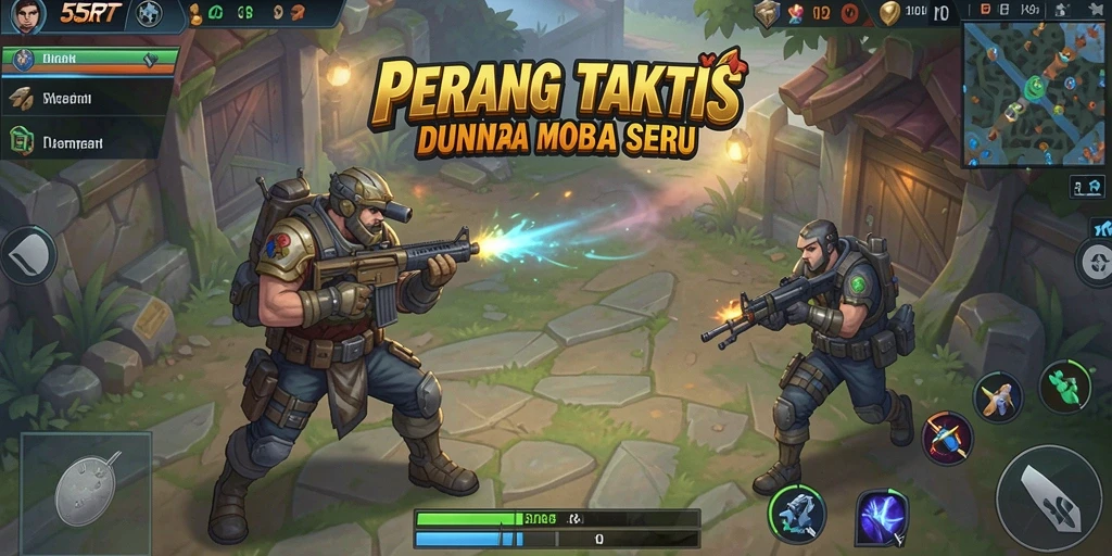 Tampilan aksi seru dalam game MOBA 55RT.