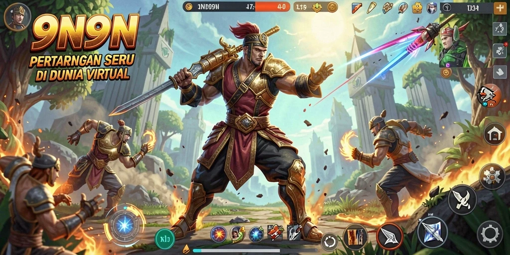 Screenshot gameplay 9N9N yang menampilkan aksi pertarungan seru.