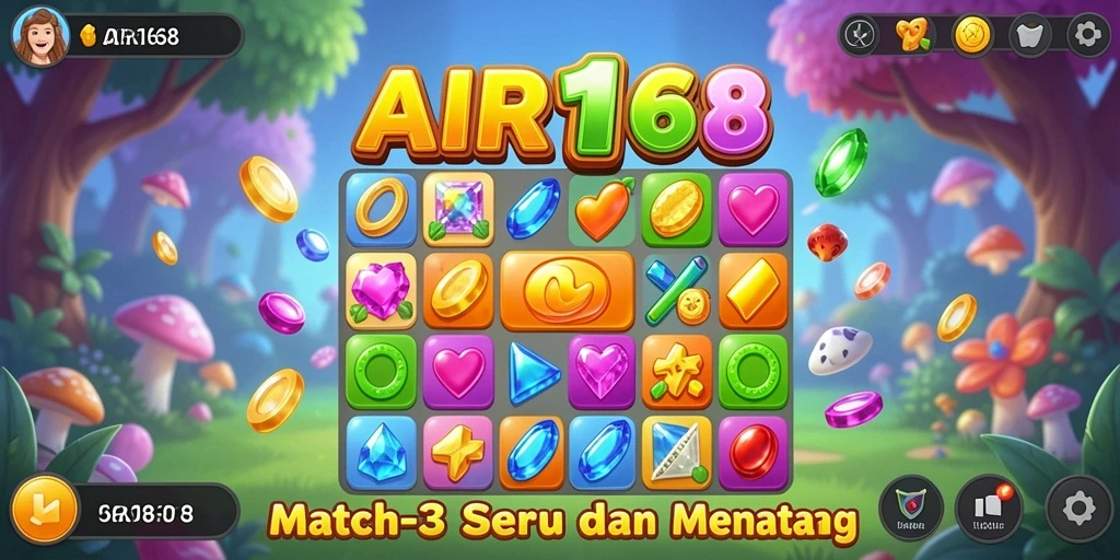Tampilan permainan AIR168 dengan tantangan Match-3 yang seru.