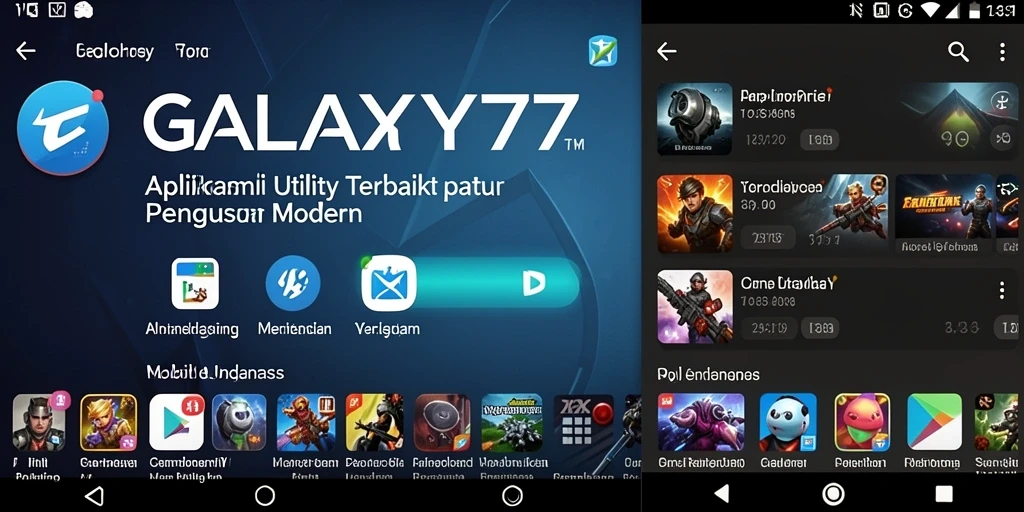 Screenshot utama HALAMAN GALAXY77 menampilkan antarmuka aplikasi Utility yang modern dan menarik.