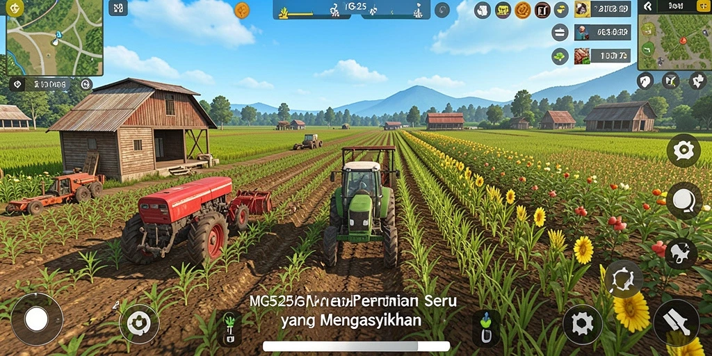 Tampilan gameplay MG525 yang menakjubkan dengan lahan pertanian hijau.