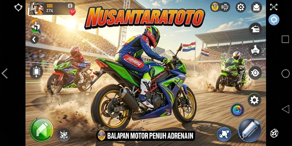 Screenshot gameplay NUSANTARATOTO menampilkan balapan motor yang seru.