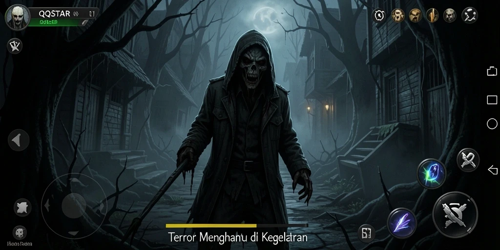 Tangkapan layar menampilkan suasana menyeramkan dalam gameplay QQSTAR.