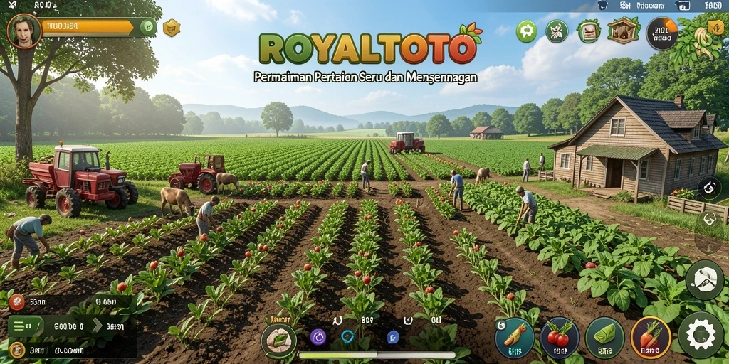Screenshot gameplay ROYALTOTO menampilkan aktivitas bertani yang seru.