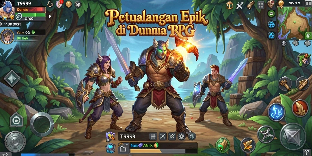 Tampilan utama gameplay T9999 dalam dunia RPG yang menakjubkan.