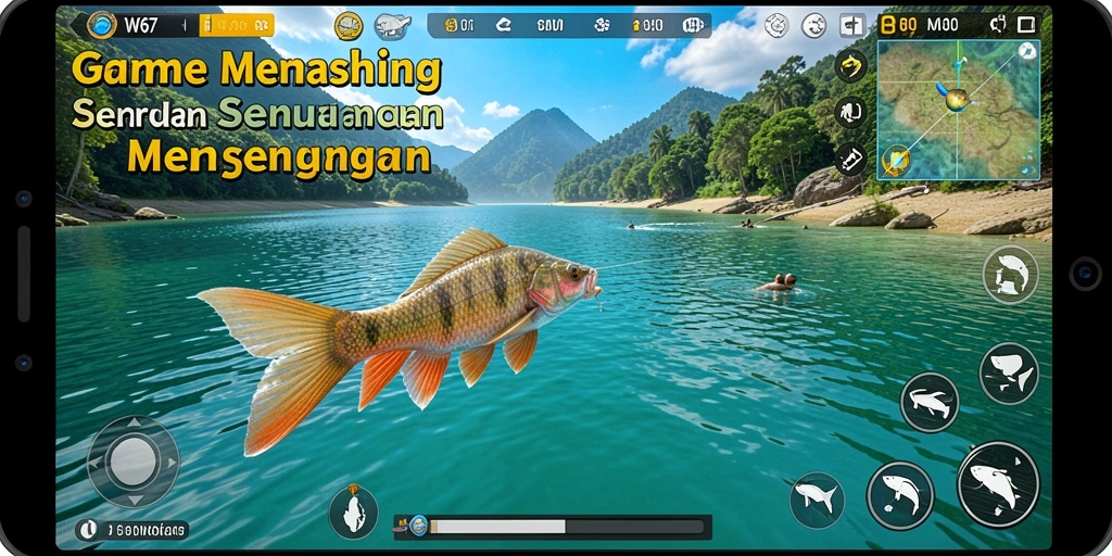 Gameplay seru W67 dengan menangkap berbagai ikan.